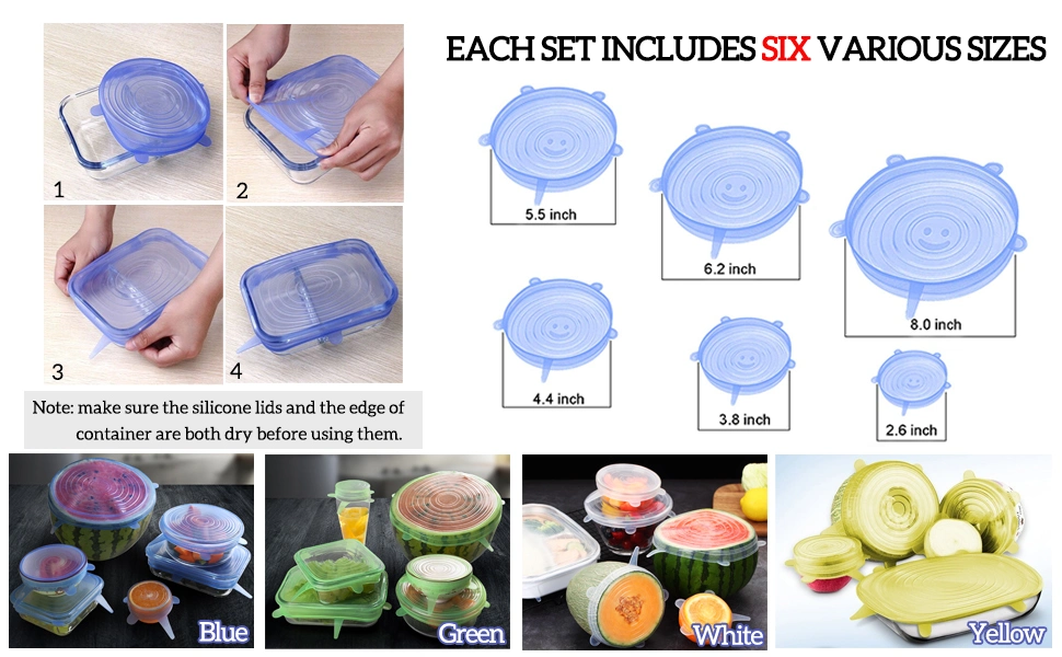 Universal Silicone Circle Food Safe Fresh Stretch Cover Lids for Bowls/Pots/Cups/Pans