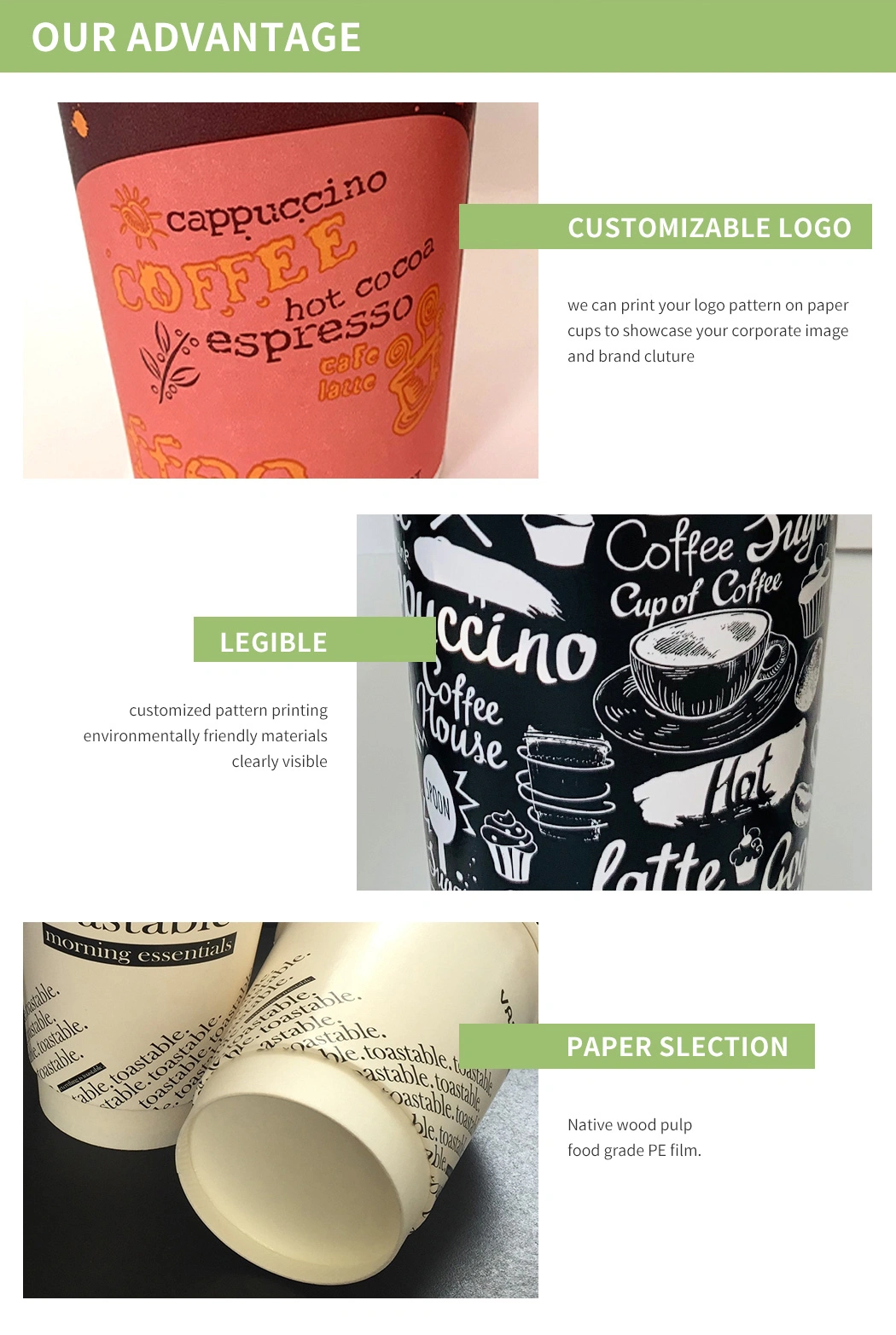 Double Wall Single Wall Ripple Wall Disposable Hot Coffee Paper Cup with Custom Printed Logo for Coffee, Hot and Cold Beverages