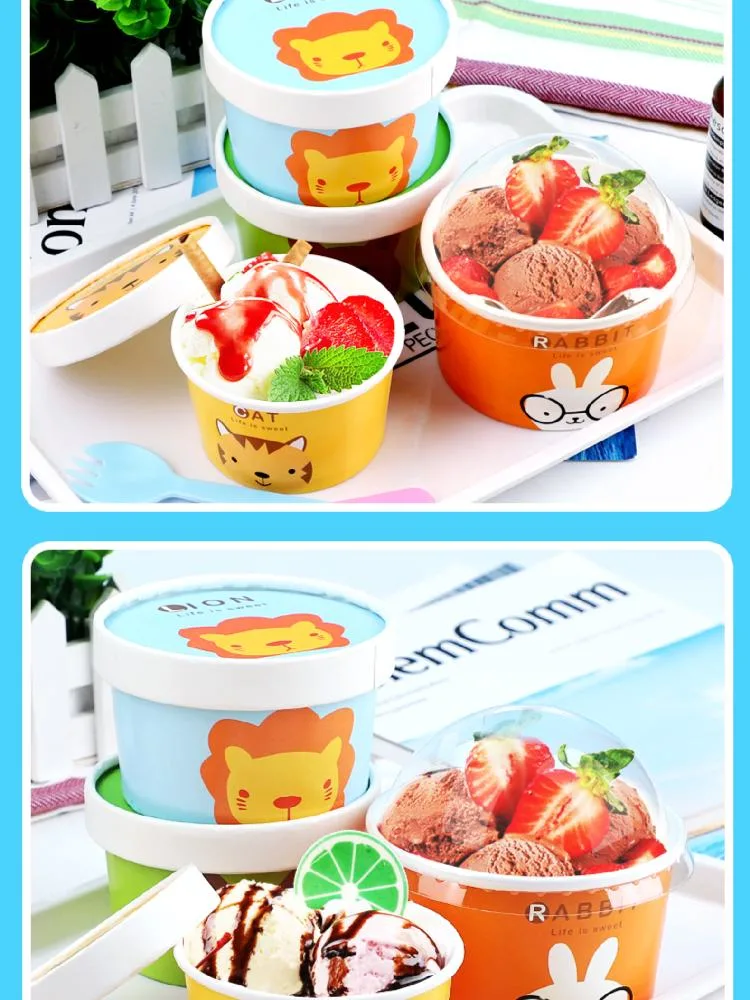 Cheap Food Grade Custom Printed 8 Oz Disposable Ice Cream Paper Gelato Cups Free Sample Paper Cup with Lid and Spoon