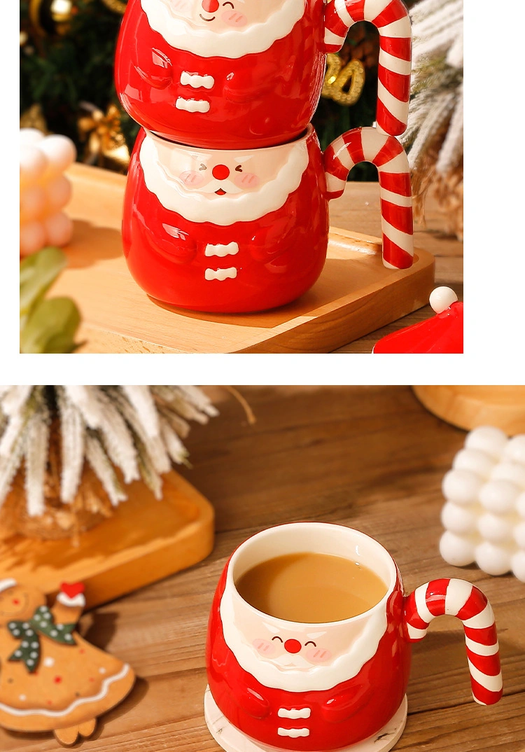 Factory Wholesale Christmas Gifts Creative Hand-Painted Santa Mugs Embossed Ceramic Cups