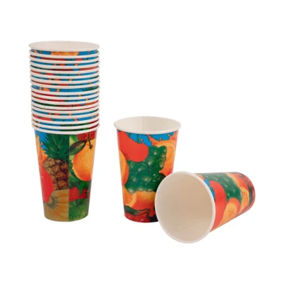 Bicchiere di carta per succhi 2022, tazza per bevande fredde da 12 once stampata personalizzata con coperchio, tazza da caffè in carta usa e getta stampata personalizzata con logo