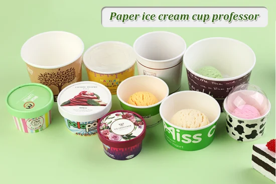 Contenitore stampato personalizzato, coppe gelato vuote in carta kraft con coperchio piccolo per coppe di carta gelato