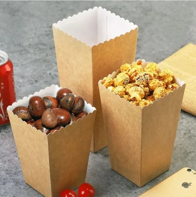 Sacchetti di carta kraft usa e getta per uso alimentare, bomboniere, scatole di popcorn per snack, secchielli per popcorn