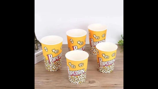 Secchio usa e getta da 46 once per alimenti con bicchiere di carta per popcorn stampato personalizzato