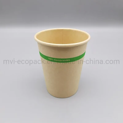 Bicchiere di carta usa e getta compostabile al 100%, 8 once, fibra di bambù, rivestimento a base d'acqua, bicchiere di carta a parete singola