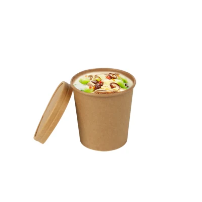 Ciotole per zuppa da asporto usa e getta stampate personalizzate, tazze per zuppa in carta Kraft con coperchi di carta