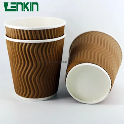 Tazzina da caffè personalizzata in carta goffrata con motivo a doppia coste e coperchio